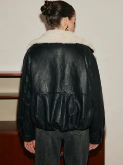 COMMENSE Outerwear|Coats^Fleece Lined Faux Leather Zipper Coat Burgundy