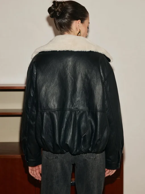 COMMENSE Outerwear|Coats^Fleece Lined Faux Leather Zipper Coat Burgundy