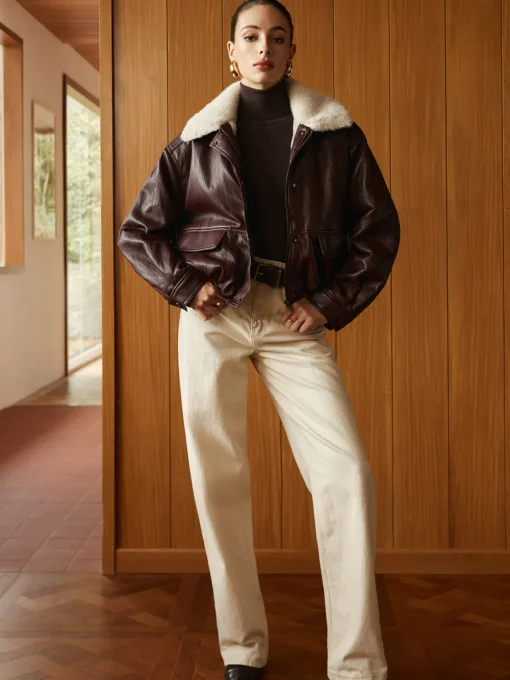 COMMENSE Outerwear|Coats^Fleece Lined Faux Leather Zipper Coat Burgundy