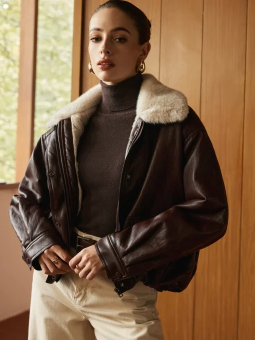 COMMENSE Outerwear|Coats^Fleece Lined Faux Leather Zipper Coat Burgundy