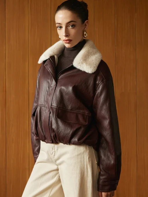 COMMENSE Outerwear|Coats^Fleece Lined Faux Leather Zipper Coat Burgundy