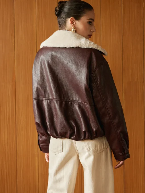COMMENSE Outerwear|Coats^Fleece Lined Faux Leather Zipper Coat Burgundy