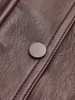 COMMENSE Outerwear|Coats^Fleece Lined Faux Leather Zipper Coat Burgundy