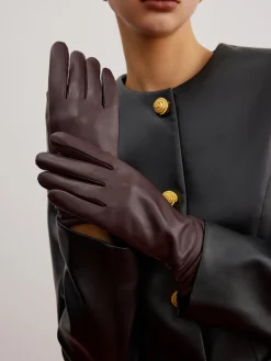 COMMENSE Accessories^Fleece Lined Goatskin Gloves Burgundy