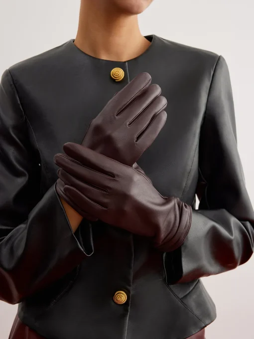 COMMENSE Accessories^Fleece Lined Goatskin Gloves Burgundy
