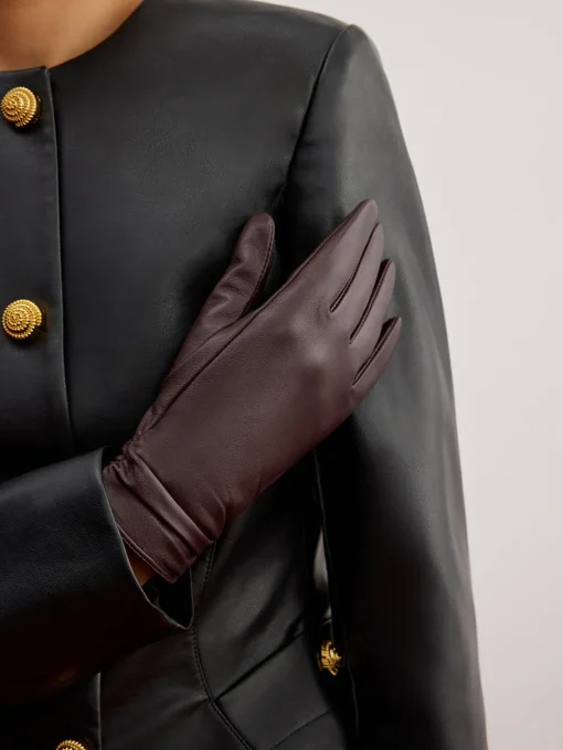 COMMENSE Accessories^Fleece Lined Goatskin Gloves Burgundy