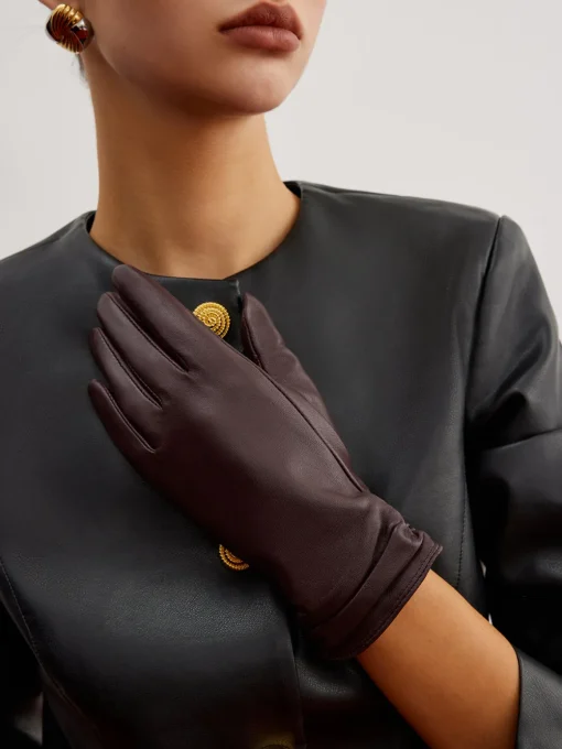 COMMENSE Accessories^Fleece Lined Goatskin Gloves Burgundy