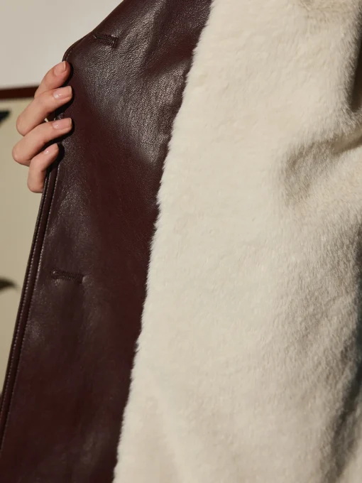 COMMENSE Outerwear|Jackets^Fleecing PU Leather Belted Jacket DarkBrown