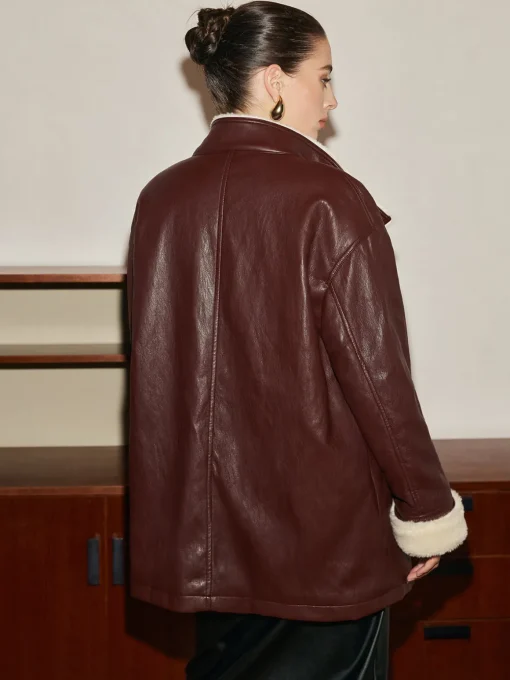COMMENSE Outerwear|Jackets^Fleecing PU Leather Belted Jacket DarkBrown