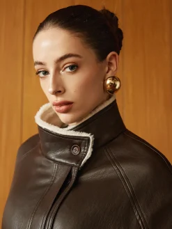 COMMENSE Outerwear|Jackets^Fleecing PU Leather Belted Jacket DarkBrown