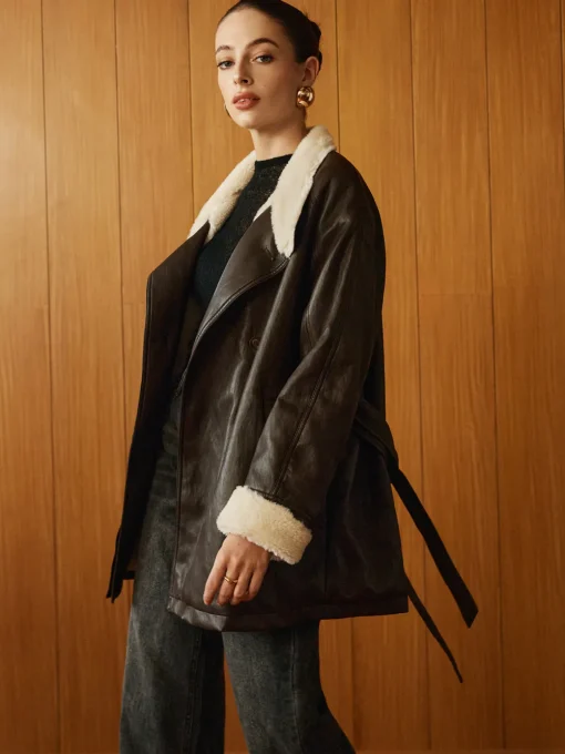 COMMENSE Outerwear|Jackets^Fleecing PU Leather Belted Jacket DarkBrown
