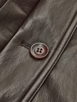 COMMENSE Outerwear|Jackets^Fleecing PU Leather Belted Jacket DarkBrown