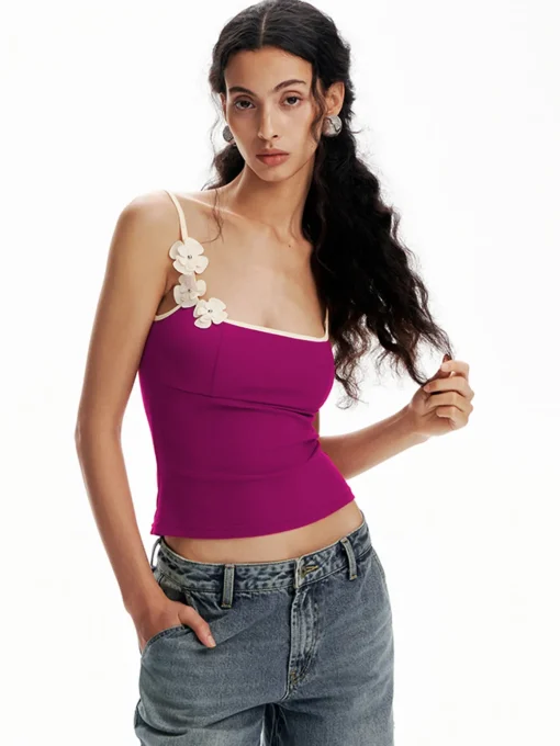 COMMENSE Tank Tops & Camis|Tops^Floral Contrast Trim Bodycon Cami Top Red