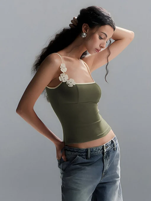 COMMENSE Tank Tops & Camis|Tops^Floral Contrast Trim Bodycon Cami Top Red