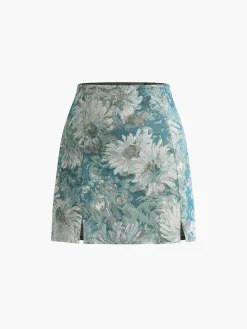 COMMENSE Skirts|Bottoms^Floral Embroidery Split Mini Skirt Multicolor