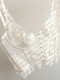 COMMENSE Corset Tops|Crop Tops^Floral Lace Mesh Corset Crop Top White