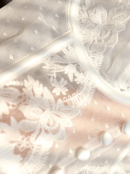 COMMENSE Corset Tops|Crop Tops^Floral Lace Mesh Corset Crop Top White