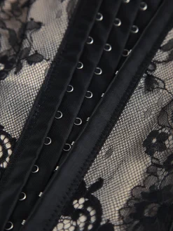 COMMENSE Corset Tops|Tops^Floral Lace Semi-sheer Corset Black