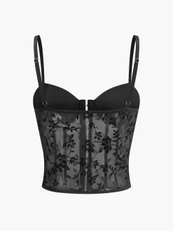 COMMENSE Corset Tops|Tops^Floral Mesh Structured Corset Black