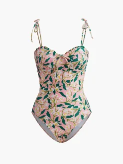 COMMENSE Swimwear|Tops^Floral One Piece Swimsuit Pink