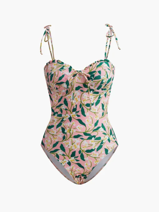 COMMENSE Swimwear|Tops^Floral One Piece Swimsuit Pink