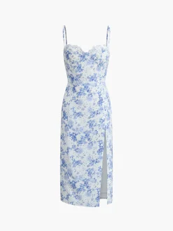 COMMENSE Floral Dresses|Cocktail & Party Dresses^Floral Print Cami Midi Dress Blue