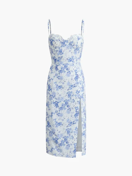 COMMENSE Floral Dresses|Cocktail & Party Dresses^Floral Print Cami Midi Dress Blue