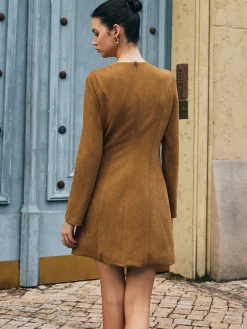 COMMENSE Casual Dresses|Floral Dresses^Floral-Detail Faux Leather Slim Dress Brown