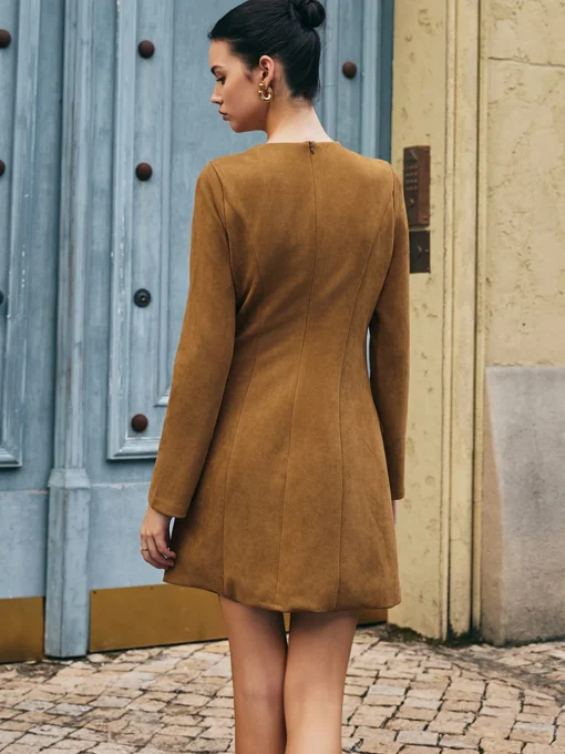COMMENSE Casual Dresses|Floral Dresses^Floral-Detail Faux Leather Slim Dress Brown