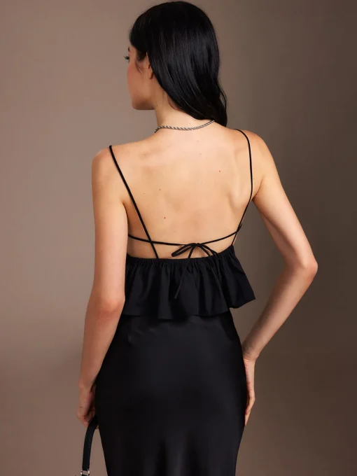 COMMENSE Tank Tops & Camis|Tops^Flower Backless Ruffle Cami Top Black