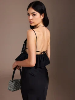 COMMENSE Tank Tops & Camis|Tops^Flower Backless Ruffle Cami Top Black