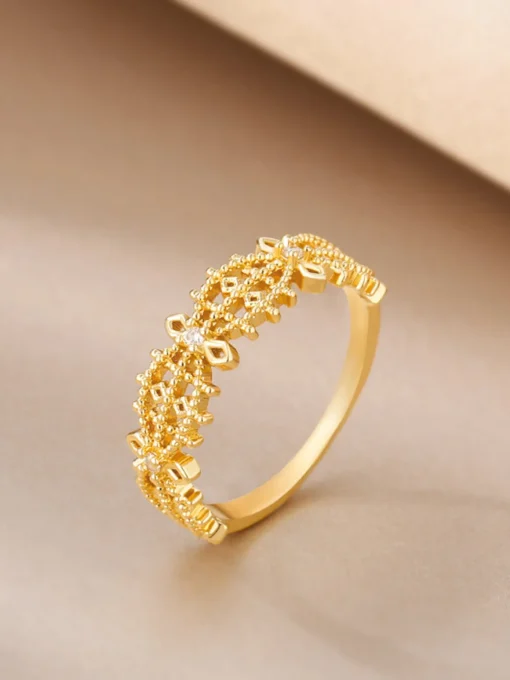 COMMENSE Rings & Bracelets|Accessories^French Hollow Rhinestone Crown Ring Gold