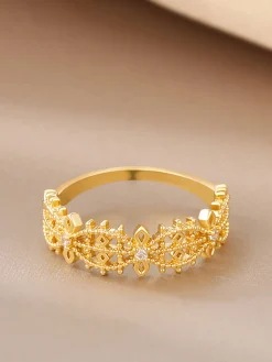 COMMENSE Rings & Bracelets|Accessories^French Hollow Rhinestone Crown Ring Gold