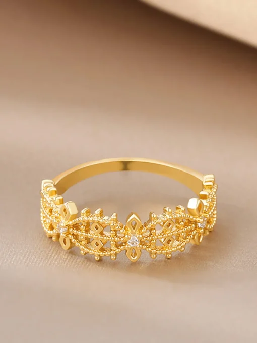 COMMENSE Rings & Bracelets|Accessories^French Hollow Rhinestone Crown Ring Gold