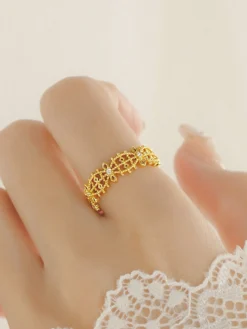COMMENSE Rings & Bracelets|Accessories^French Hollow Rhinestone Crown Ring Gold