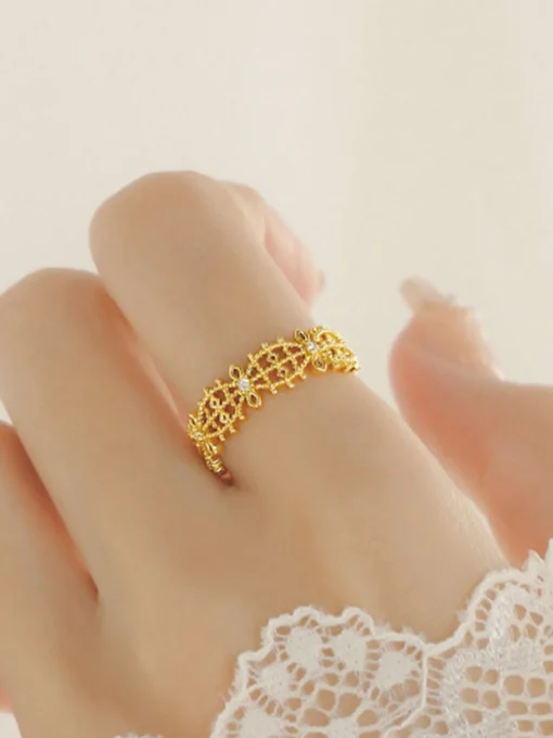 COMMENSE Rings & Bracelets|Accessories^French Hollow Rhinestone Crown Ring Gold