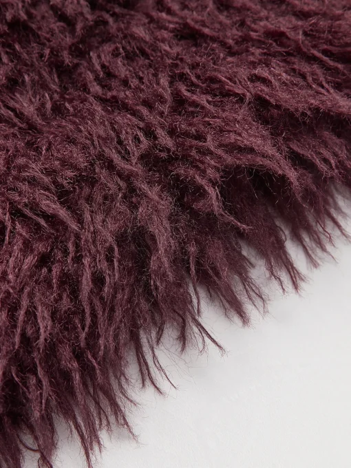 COMMENSE Outerwear|Coats^Fuzzy Faux Fur Short Coat Burgundy
