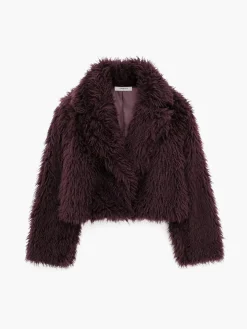 COMMENSE Outerwear|Coats^Fuzzy Faux Fur Short Coat Burgundy