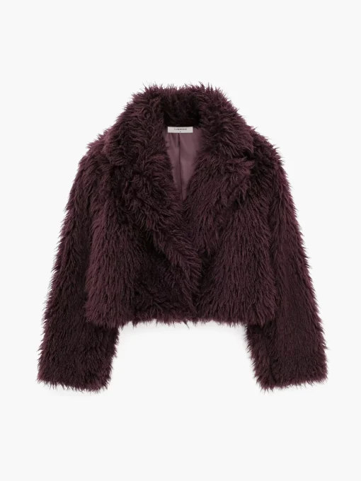 COMMENSE Outerwear|Coats^Fuzzy Faux Fur Short Coat Burgundy