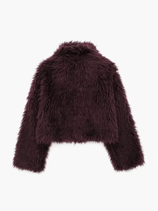COMMENSE Outerwear|Coats^Fuzzy Faux Fur Short Coat Burgundy