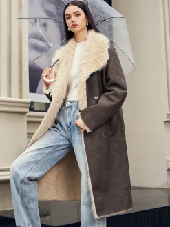 COMMENSE Outerwear|Coats^Fuzzy Lined Faux Leather Winter Coat DarkBrown