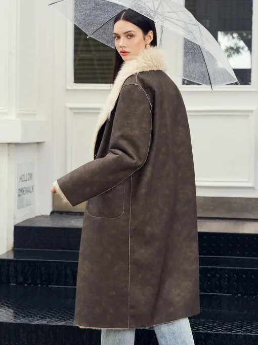 COMMENSE Outerwear|Coats^Fuzzy Lined Faux Leather Winter Coat DarkBrown