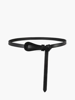 COMMENSE Belts & Chain|Accessories^Genuine Leather Knotted Slim Belt Black
