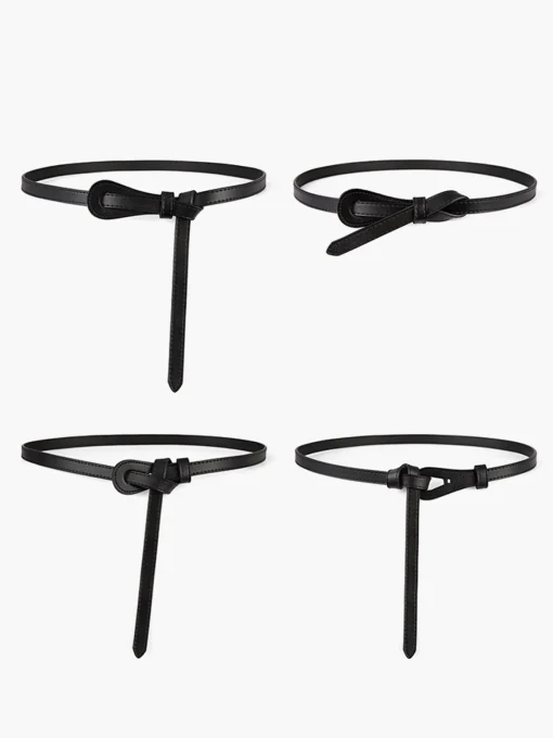 COMMENSE Belts & Chain|Accessories^Genuine Leather Knotted Slim Belt Black