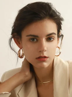 COMMENSE Earrings|Accessories^Geometric Metallic Earrings Golden