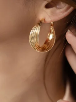 COMMENSE Earrings|Accessories^Geometric Metallic Earrings Golden