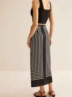 COMMENSE Skirts|Matching Sets^Geometric Pinstripe Satin Wrap Tie Skirt Black