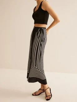 COMMENSE Skirts|Matching Sets^Geometric Pinstripe Satin Wrap Tie Skirt Black