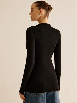COMMENSE Cardigans|Sweaters & Cardigans^Glossy-Ring  Ribbed Slim Cardigan Black