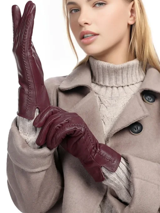 COMMENSE Accessories^Goatskin Fleece Lined Warm Gloves Burgundy